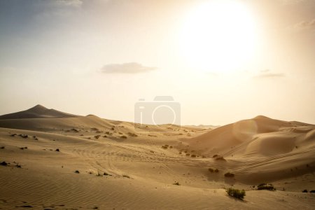 Foto de Hermosa puesta de sol en el desierto del Sahara. Dunas de arena al atardecer - Imagen libre de derechos