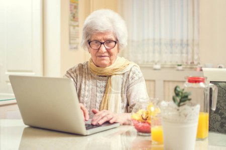 Photo for Elderly woman using laptop at home - Royalty Free Image