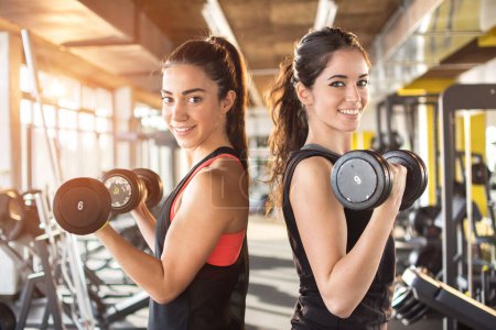 Téléchargez les photos : Les filles levant des poids dans la salle de gym - en image libre de droit