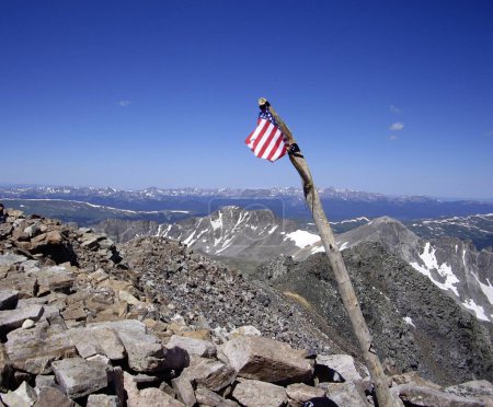 Photo for Beautiful view of U.S. flag flying atop Quandary Peak, CO, USA  14,271' - Royalty Free Image