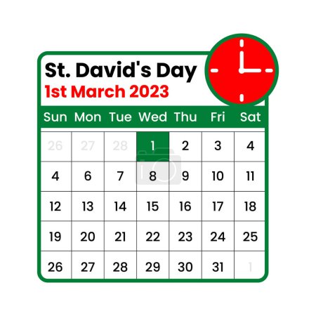 Ilustración de Día de St. Davids Calendario Diseño Vector Ilustración - Imagen libre de derechos