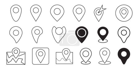 Ilustración de Location Icon vector, set icon,  GPS Pointer Icon, Map Locator Sign, Pin location line art style - Imagen libre de derechos