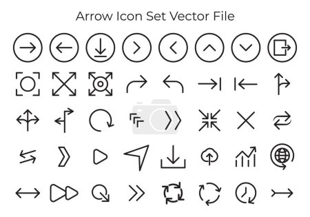 Ilustración de Arrow icon vector set with black and white color, left arrow, right arrow, up arrow, down arrow, curved arrow - Imagen libre de derechos