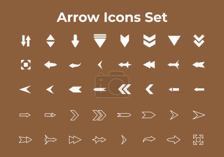 Ilustración de Arrow icons set vector, left arrow, down arrow, forward, left, up fly - Imagen libre de derechos