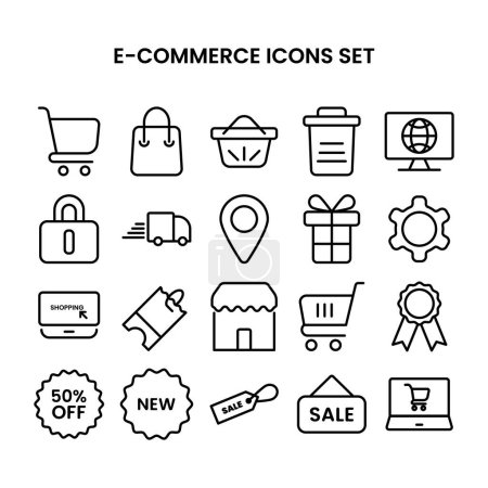 Illustration for E-commerce online shopping stroke line icons set with black color, cart, online things set icons - Royalty Free Image