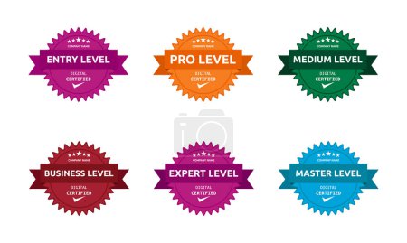 Illustration for Organization Training Certification Badge Set, Certified Stamp For Company Members on Different Levels Seal With Premium Look - Royalty Free Image