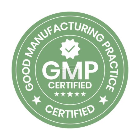 Illustration for GMP Certified or Good Manufacturing Practice Certified Badge, Stamp, Icon, Seal, Label, Tag, Emblem For CBD Label Oil and Packaging Design Vector Illustration - Royalty Free Image