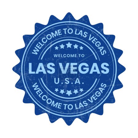 Téléchargez les illustrations : Bienvenue à Las Vegas, USA Signe, Insigne, Timbre, Étiquette, Autocollant, Sceau, Emblème, Symbole Illustration vectorielle avec Grunge Effect ou Texturé, Une ville populaire à visiter aux États-Unis - en licence libre de droit