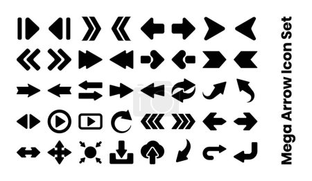 Ilustración de Icono de flecha Mega Set Vector con color blanco y negro, Diferentes iconos de flecha de estilo, Flecha izquierda, Flecha trasera, Dirección, Cursor para el sitio web y aplicaciones - Imagen libre de derechos