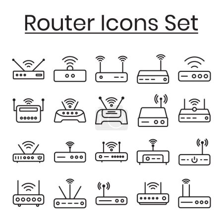 Illustration for WiFi Router Outline Icons Set, Modem Icons Set, Wireless Router Connectivity, Broadband Line, Internet Connection, Access Point Vector Icons - Royalty Free Image