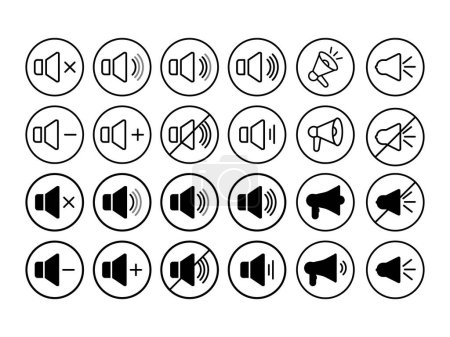 Illustration for Sound Speaker Set Icon Design, Sound Bundle Icons with Black and White, Outline and Filled Color Speakers - Royalty Free Image