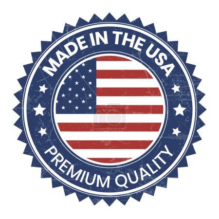 Illustration for Made in usa badge, made in the usa emblem, american flag, made in usa seal, icons, label, stamp, sticker, star vector illustration design for business and sale with grunge texture - Royalty Free Image