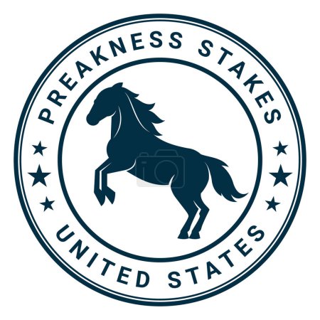 Ilustración de Preakness estacas tarjetas de felicitación diseño, insignia, logotipo, sello, sello, caucho, pegatina, American pura raza caballo carrera insignia vector ilustración - Imagen libre de derechos