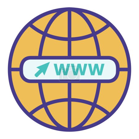 Téléchargez les illustrations : Www icône vecteur, icône web mondiale avec la souris, cliquez ici icône, visitez notre symbole de site Web, icône plate réseau, illustration vectorielle icône plate site Web, icône ecommerce - en licence libre de droit