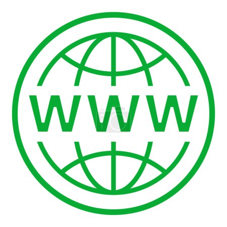 Ilustración de Www vector icono, icono web de todo el mundo con el ratón, haga clic aquí icono, visite nuestro símbolo del sitio web, icono plano de la red, sitio web icono plano vector ilustración, icono de comercio electrónico - Imagen libre de derechos