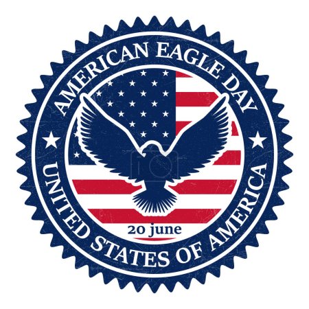 Ilustración de Insignia del Día Nacional del Águila Americana con Bandera Nacional de los Estados Unidos de América, Sello, emblema, póster, logotipo, etiqueta, etiqueta engomada, sello con textura grunge - Imagen libre de derechos