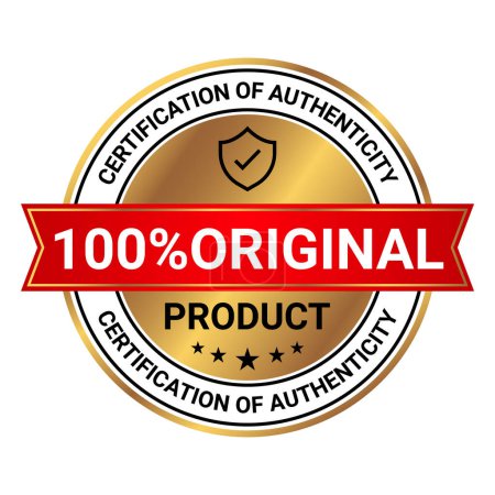 Illustration for Certification of Authenticity Badge, 100 PercentOriginal Product Stamp, Logo, Sticker, Patch, round Emblem, Retro, Vintage, Hipster Vector Illustration - Royalty Free Image
