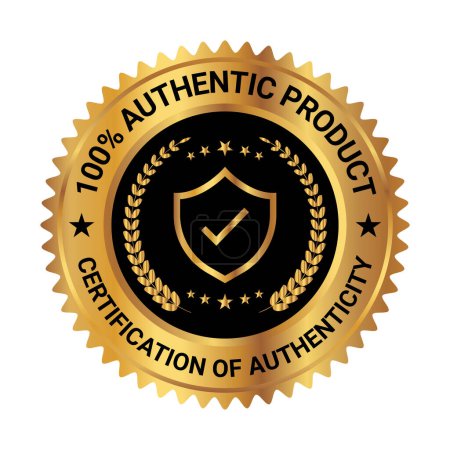 Certification de l'insigne d'authenticité, 100 pour cent Timbre original du produit, logo, autocollant, patch, emblème rond, rétro, vintage, illustration vectorielle Hipster