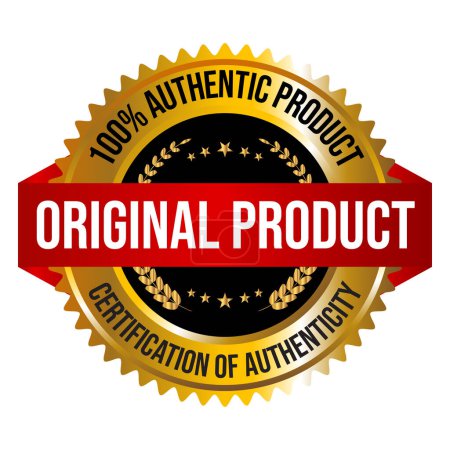 Illustration for Certification of Authenticity Badge, 100 PercentOriginal Product Stamp, Logo, Sticker, Patch, round Emblem, Retro, Vintage, Hipster Vector Illustration - Royalty Free Image