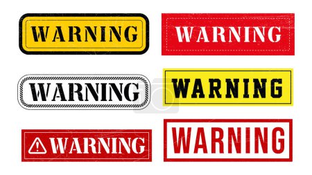 Illustration for Warning Stamp, Label, Sign, Vector, Badge, Seal, Tag, Square Warning Stamp Set Vector Illustration With Grunge Texture - Royalty Free Image