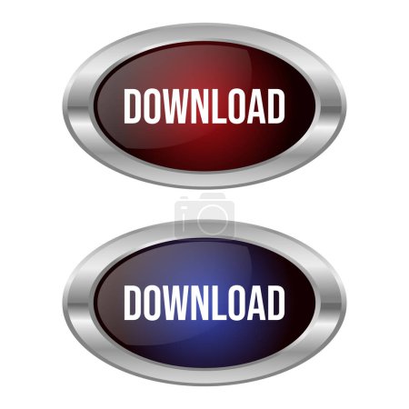Illustration for Download Button Flat With 3D Realistic Shiny Button For Mobile Apps And Website, Download Arrow Icon For Progess Graphic Elements Reflection On White Background - Royalty Free Image