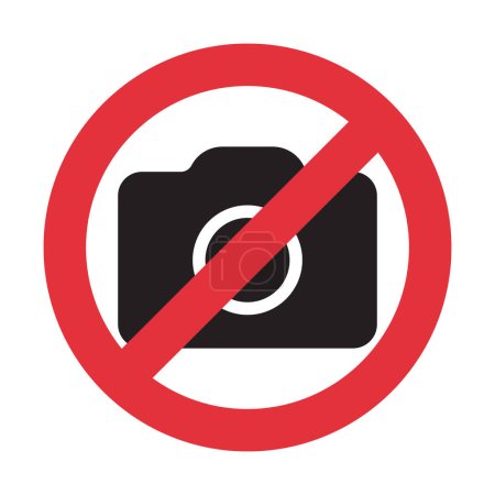 Téléchargez les illustrations : Interdiction Pas de signe photo, Pas de symbole d'interdiction de photographie, Pas de vidéo, Pas d'icône de photographie, Ne prenez pas de signe photo, Icône de l'appareil photo avec cercle rouge, Pictogramme de logo interdit, Illustration vectorielle - en licence libre de droit