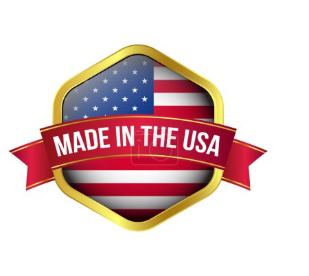 Illustration for Glossy Made In USA Badge, Made In The United States,  Made In The USA emblem, American Flag, Made In USA Seal, Made In USA vector, Icons, Original Product, Vector Illustration In 3D Realistic Mood - Royalty Free Image