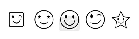 Illustration for Set Icons Of Winking Face, Smiley Face Vector Icon, Smile Emoticon, Smile Emoji Icon Vector, Smilling And Laughing Black Outline Emoji Faces - Royalty Free Image