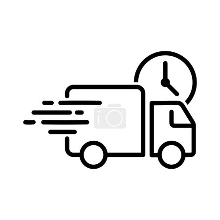 Fast Delivery Truck, Quick Delivery Transportation With Clock Symbol, Van Icon, Courier Service, Lorry, Vehicle Speedy Cargo, User Interface, Business And Finance, Shipment Vector Illustration