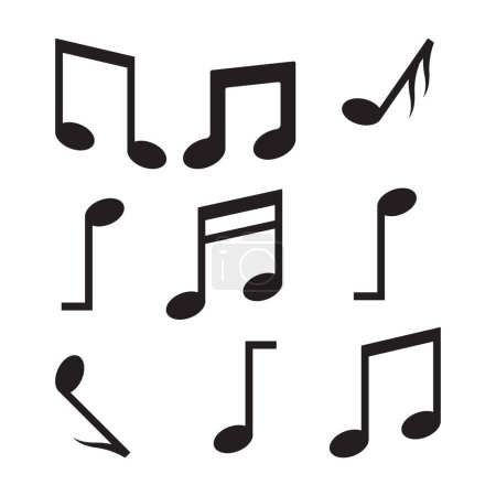 Illustration for Music Notes Icons Vector In Trendy Flat Style, Musical Notes Vector Illustration, Melody, Tune, Rhythm, Opera, Lyric Sign, Composition, Cords, Design Elements, Tone Musical Notes On White Background - Royalty Free Image