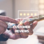 customer service survey feedback satisfaction concept, businessman using smartphone give review and five stars rating to business services