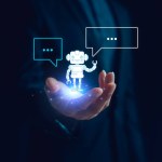 Digital transformation technology, Chatbot Chat AI, Artificial Intelligence. man using technology smart robot AI by enter command prompt for generates something, Futuristic technology transformation