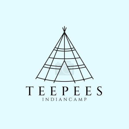 Téléchargez les illustrations : Teepees indian camp sword line art logo, icon and symbol, vector illustration design - en licence libre de droit