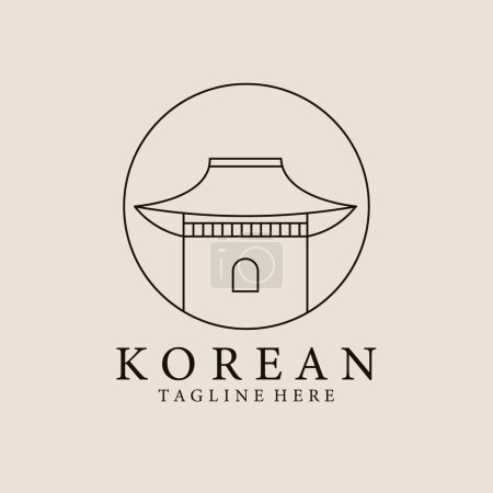 Téléchargez les illustrations : Conception d'illustration de logo vectoriel linéaire de maison hanok, concept traditionnel de logo d'architecture coréenne - en licence libre de droit