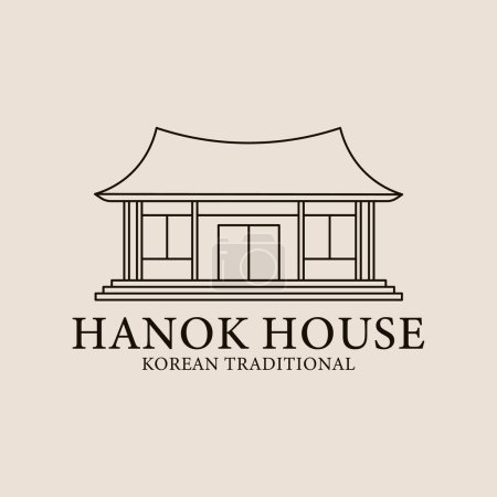 Téléchargez les illustrations : Conception d'illustration de logo vectoriel linéaire de maison hanok, concept traditionnel de logo d'architecture coréenne - en licence libre de droit