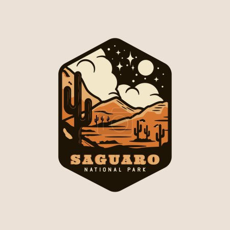 Téléchargez les illustrations : Affiche du parc national saguaro vintage vectoriel illustration design. affiche vintage parc national design - en licence libre de droit