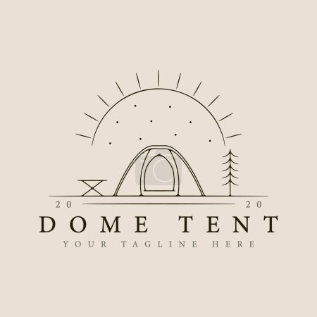 dome tent outdoor line art logo design with sun burst minimalist style logo vector illustration design