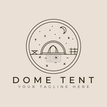 dome tent outdoor line art logo design with moon and star minimalist style logo vector illustration design