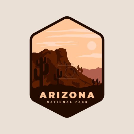 Téléchargez les illustrations : Arizona logo vintage national vintage vecteur paysage illustration design - en licence libre de droit