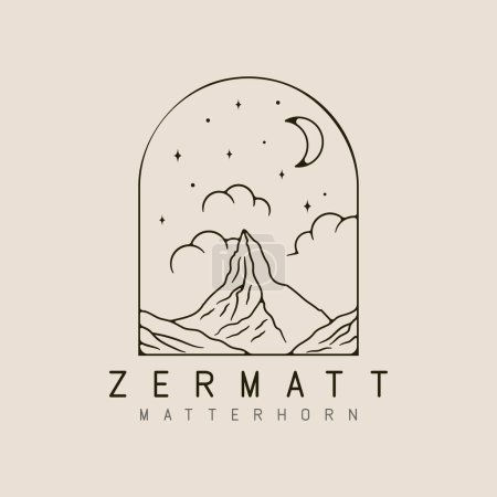 zermatt matterhorn Mountain Line diseño de logotipo de arte con estrella, luna y nube de estilo minimalista logotipo vector de diseño de ilustración.