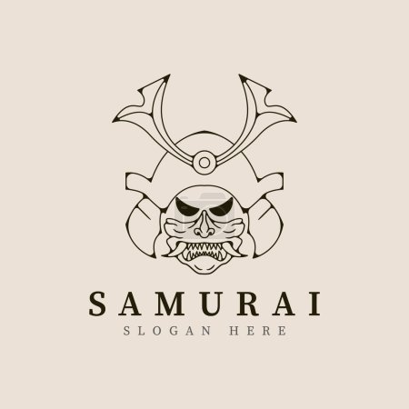 samurai mask line art logo vector illustration template design