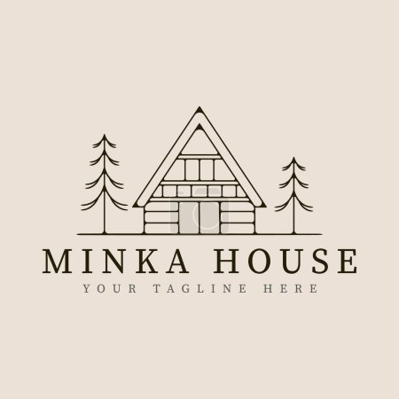 Minka Haus traditionelle japanische Linie Kunst Logo Vektor Illustration Vorlage Design