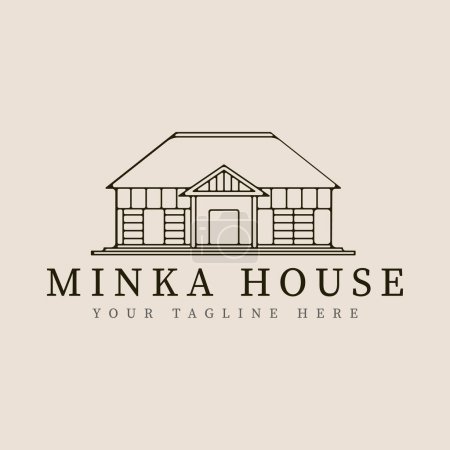 minka house traditional home japanese line art logo vector illustration template design