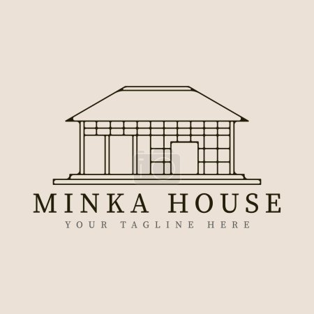 minka house traditional home japanese line art logo vector illustration template design
