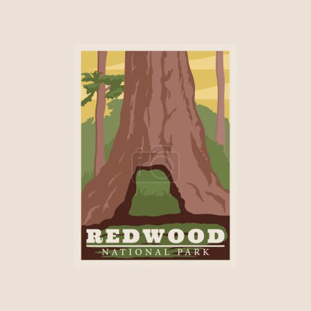 Téléchargez les illustrations : Affiche du parc national séquoia vintage vectoriel illustration design. affiche vintage parc national design - en licence libre de droit