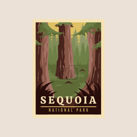 Téléchargez les illustrations : Parc national séquoia affiche imprimée vintage vectoriel symbole illustration design - en licence libre de droit