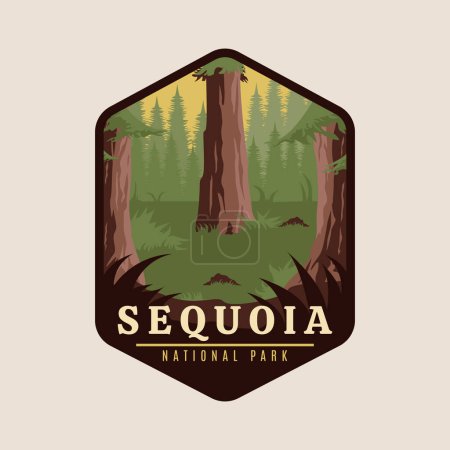 Téléchargez les illustrations : Parc national séquoia impression logo vintage vectoriel symbole illustration design - en licence libre de droit