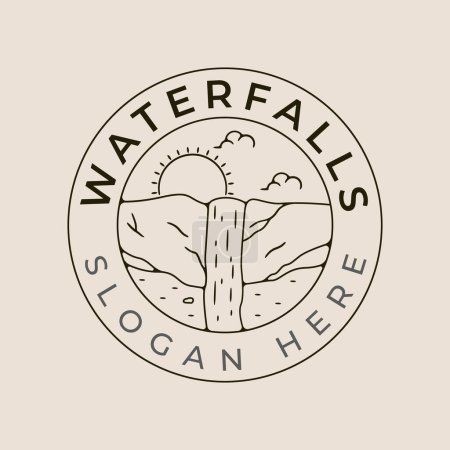 vecteur de logo d'art de ligne de parc national de cascade avec le modèle d'illustration d'emblème