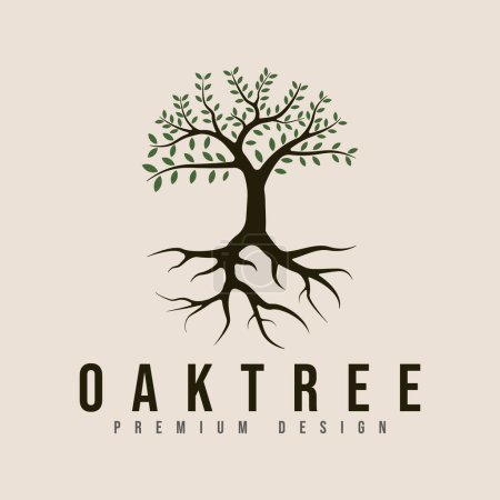 vintage oak tree logo vector minimalist illustration design .pine tree or palm tree nature line art logo