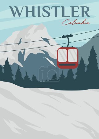 ski de voyage avec téléphérique en sifflet affiche vintage vectoriel illustration design. parc national en colombie affiche vintage